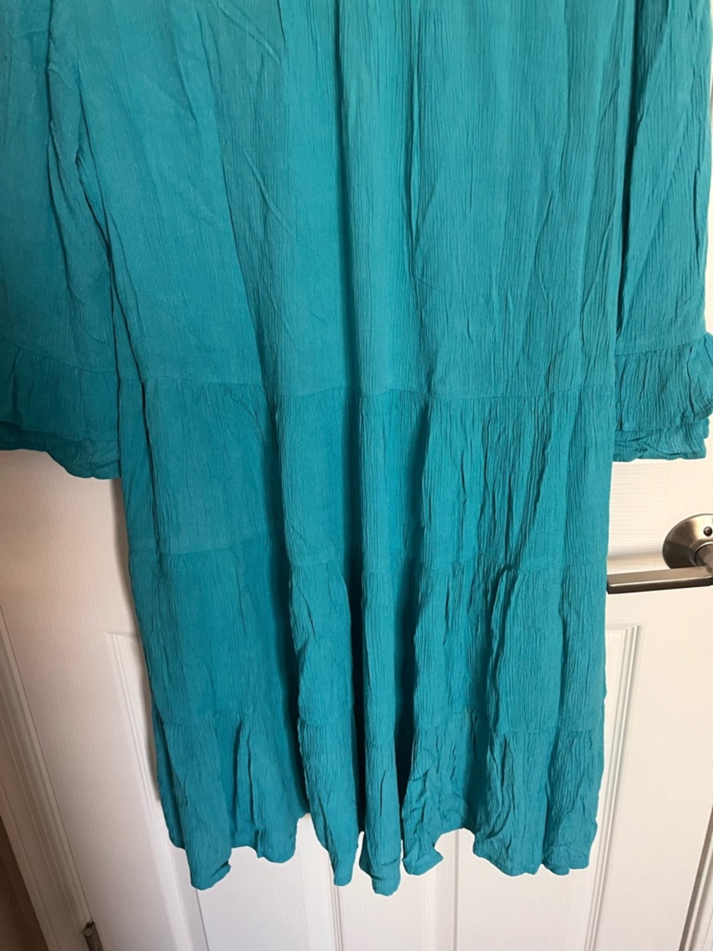 Chico's Teal Button Tiered V-Neck Cotton Spandex Dress Pockets NWOT Sz 1 Medium - Picture 7 of 9